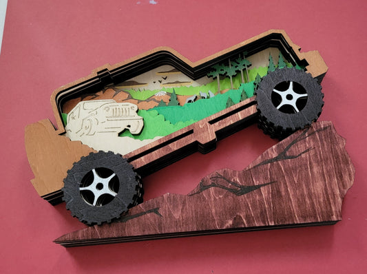 Handmade wood cut Jeep